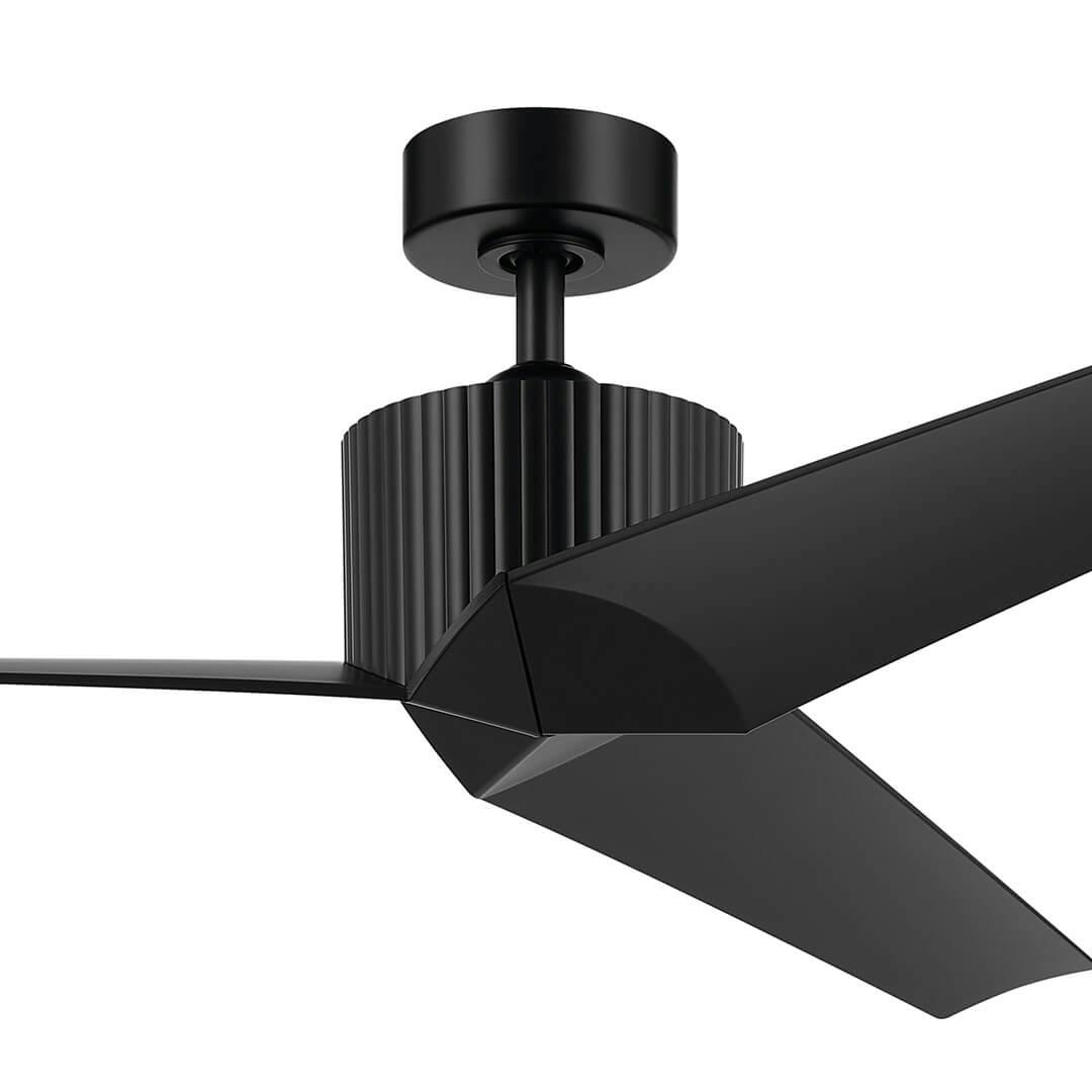 Close up of the 56" Almere 3 Blade Indoor Ceiling Fan in Satin Black with Satin Black Blades  on a white background