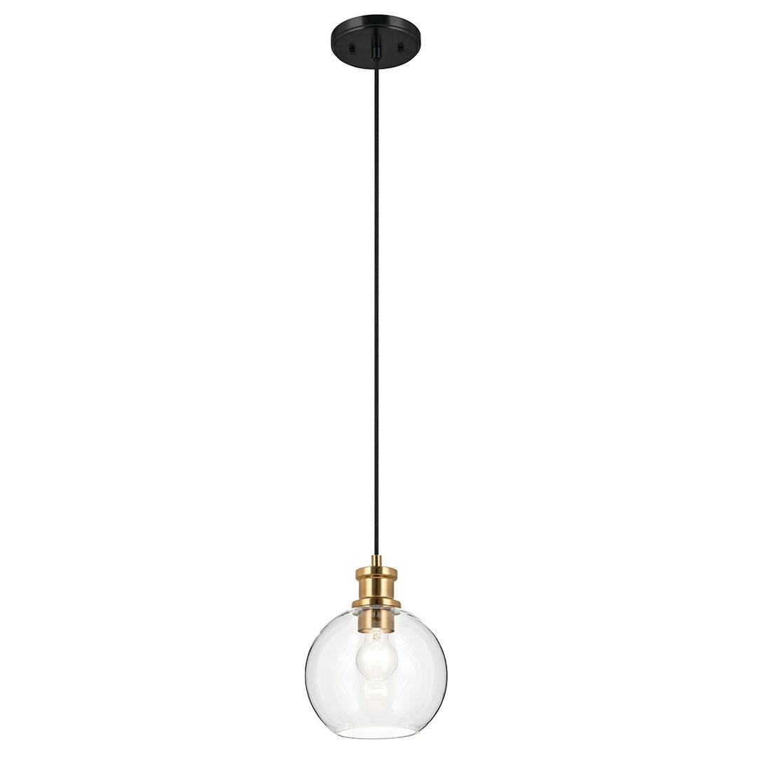 The Clove 1 Light Mini Pendant in Black and Brushed Natural Brass on a white background
