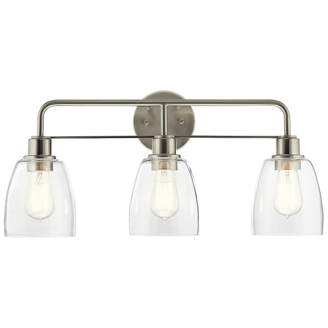 Meller 24.25 Inch 3 Light Vanity Light with Clear Glass in Brushed Nickel on a white background