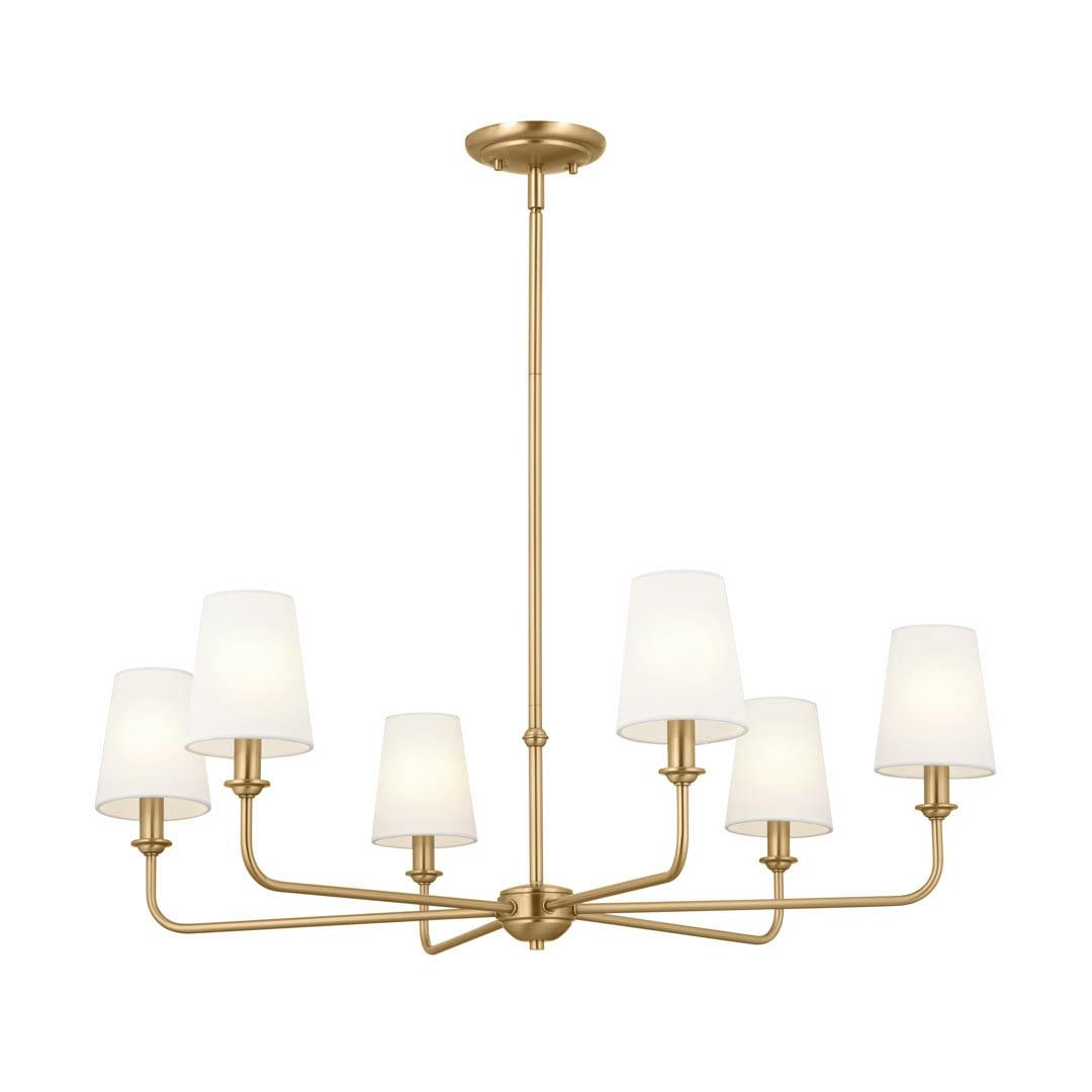 Pallas 32.25" 6 Light Chandelier Brushed Natural Brass on a white background