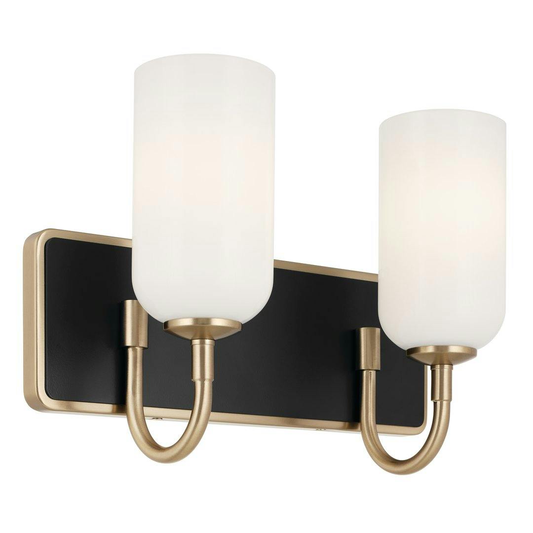 Solia 14.25 Inch 2 Light Vanity with Opal Glass in Champagne Bronze with Black on a white background