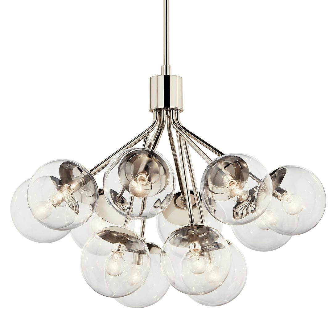 The Silvarious 30 Inch 12 Light Convertible Chandelier with Clear Glass in Polished Nickel on a white background