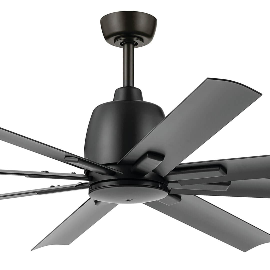 Close up of the 65" Breda 8 Blade Ceiling Fan in Satin Black with Satin Black Blades on a white background