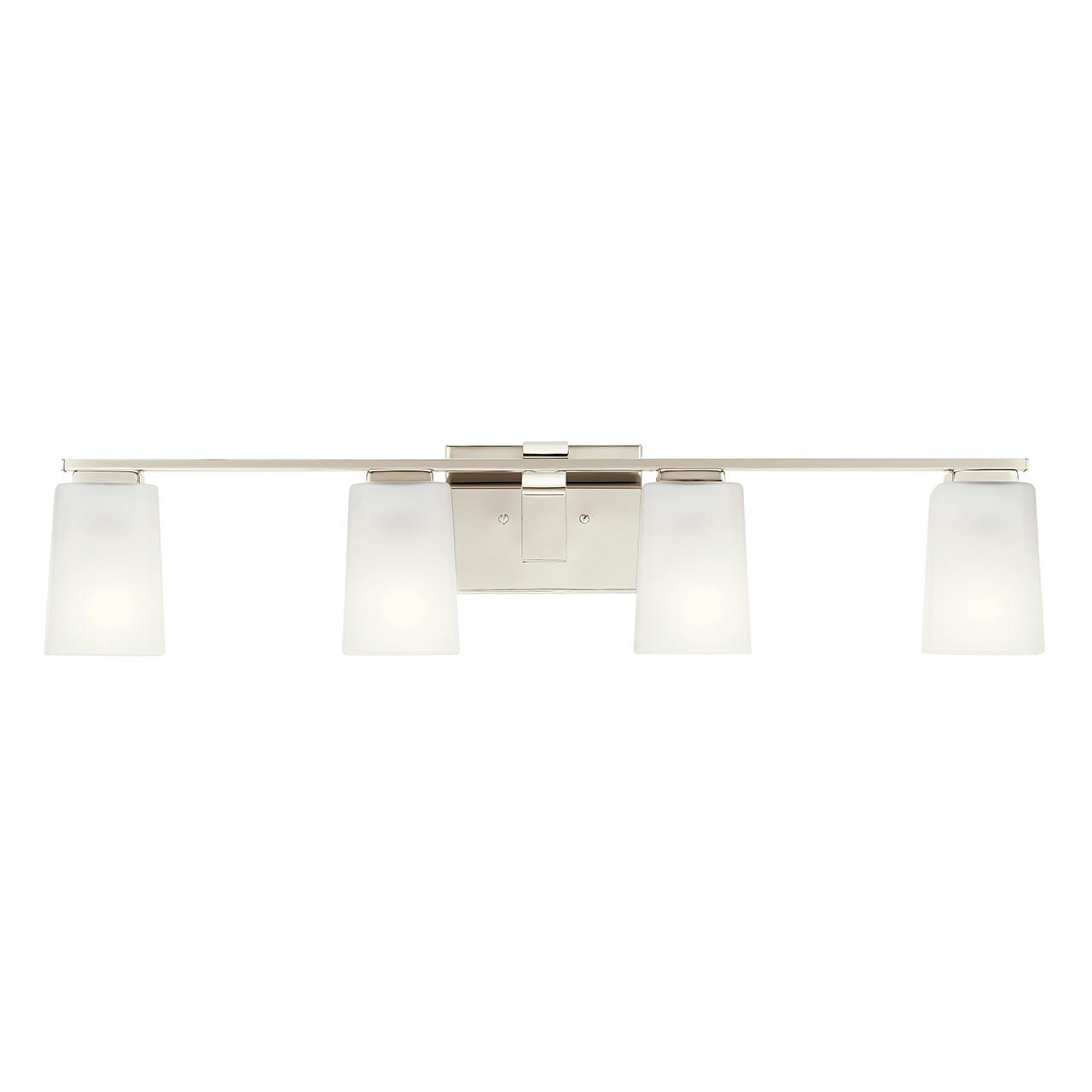 The Roehm 4 Light Vanity Light Nickel facing down on a white background