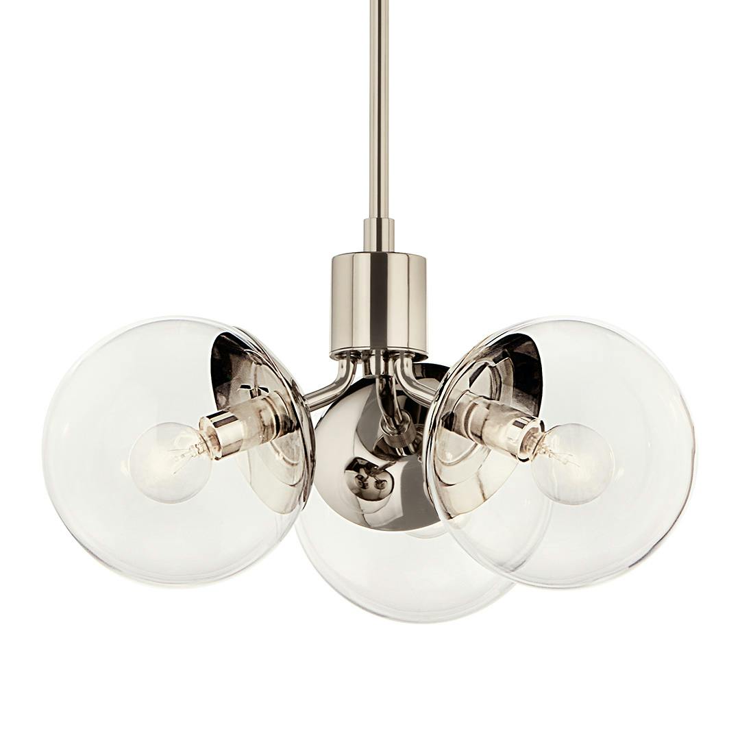The Silvarious 16.5 Inch 3 Light Convertible Pendant with Clear Glass in Polished Nickel on a white background