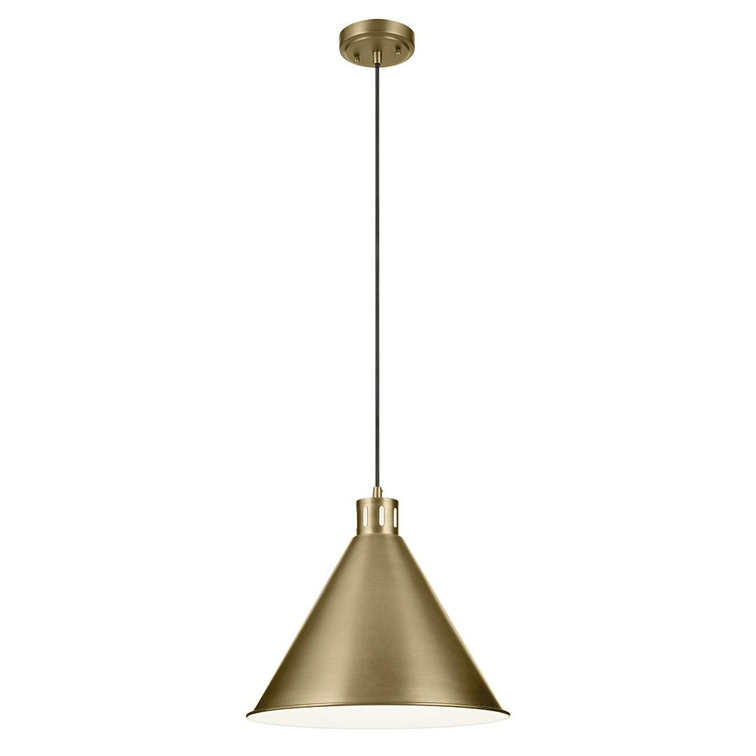 The Zailey 14.25" 1-Light Cone Pendant in Natural Brass on a white background