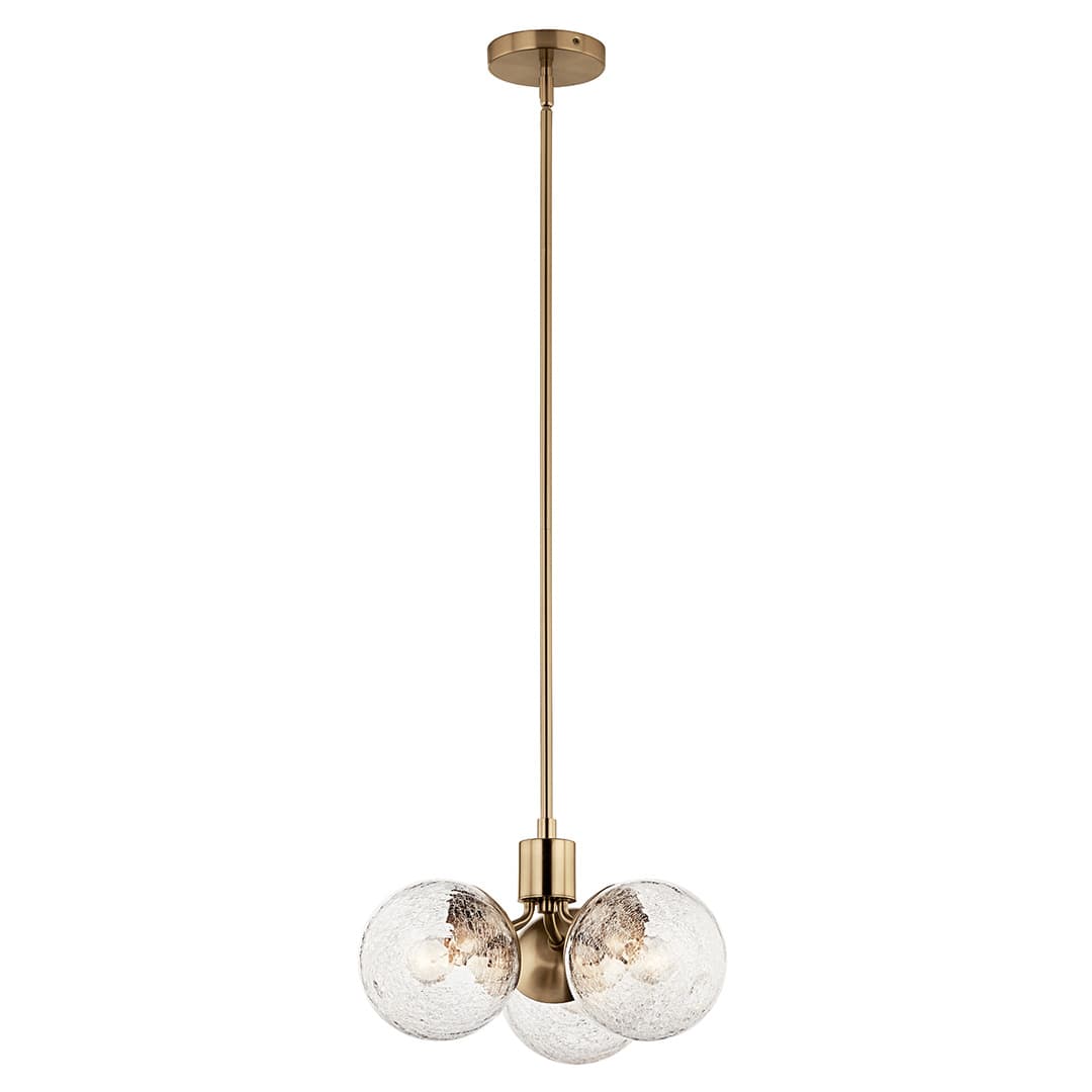 The Silvarious 16.5 Inch 3 Light Convertible Pendant with Clear Crackled Glass in Champagne Bronze on a white background