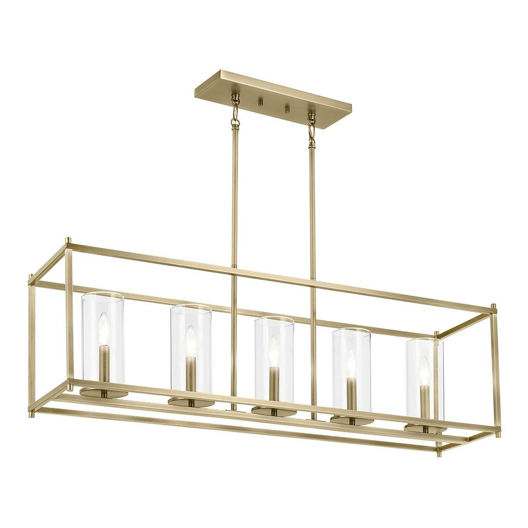 The Crosby 41.5" 5-Light Linear Chandelier with Clear Glass in Natural Brass on a white background