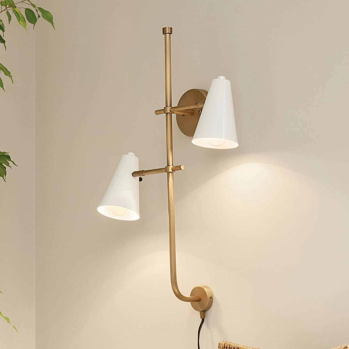 Sylvia™ 2 Light Wall Sconce White and Natural Brass