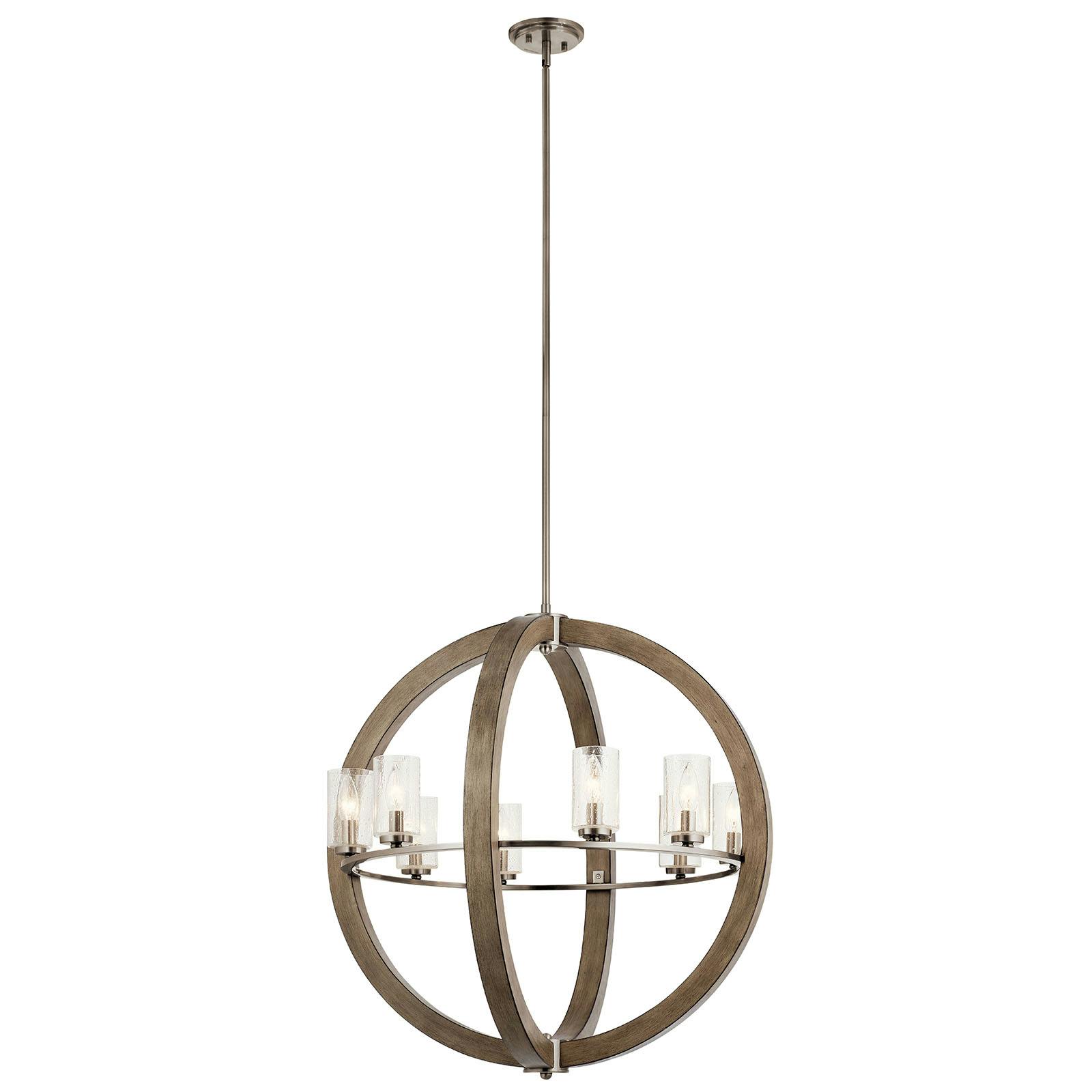 Grand Bank 30" Chandelier in Gray Wood on a white background