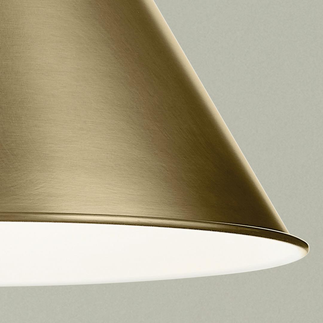 Close up of the Zailey 14.25" 1-Light Cone Pendant in Natural Brass