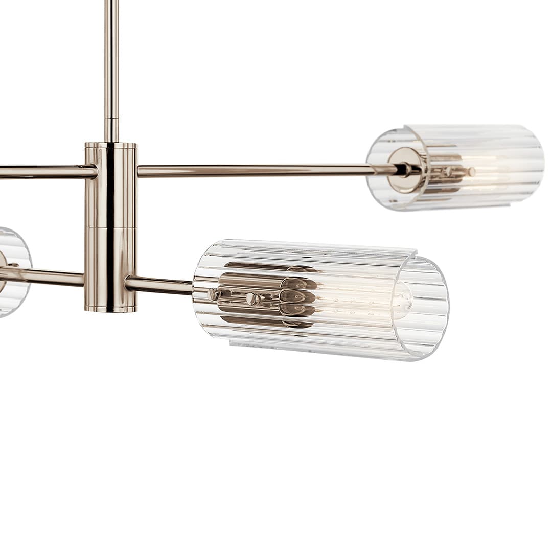 Close up view of the Velestino 47.50" 4-Light Linear Chandelier in Polished Nickel on a white background