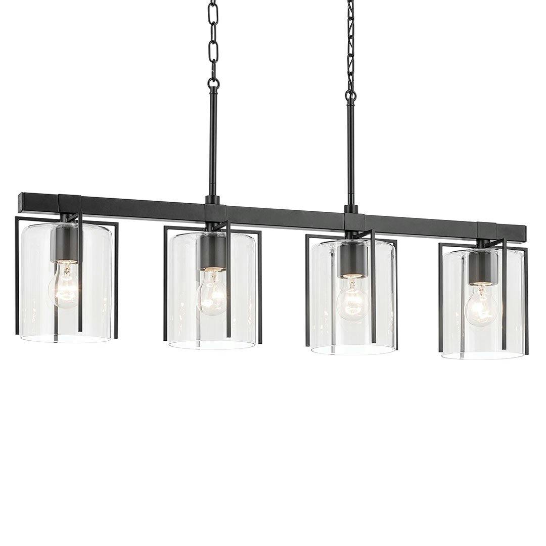 The Birk 4 Light Linear Chandelier in Black on a white background