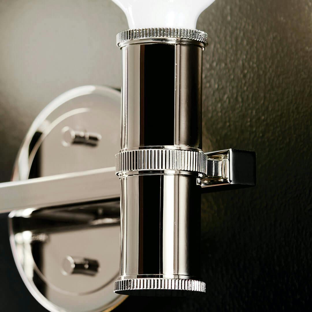 Close up of the Torche 13 Inch 2 Light Vanity in Polished Nickel