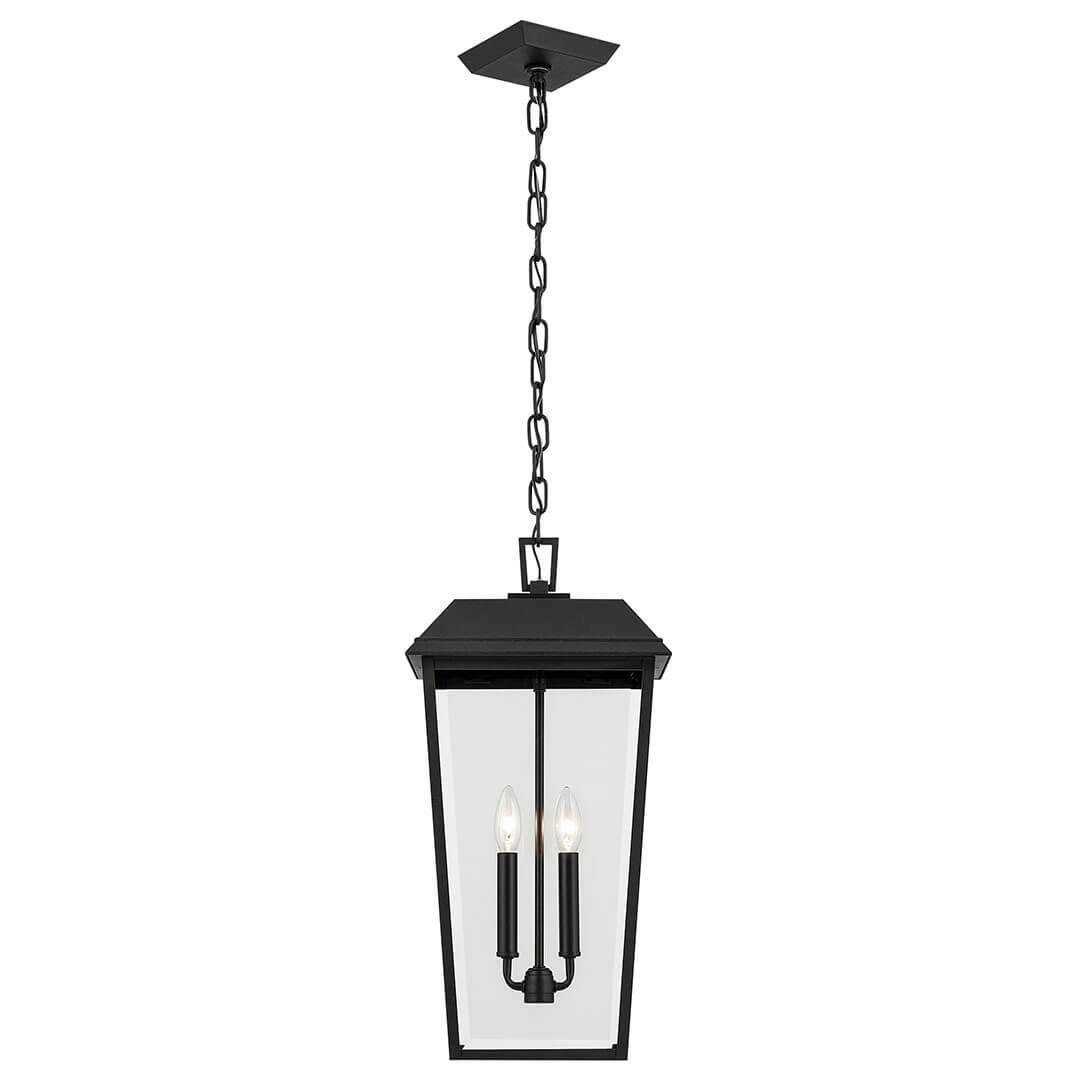 Front view of the Mathus 22" 2 Light Outdoor Pendant with Clear Glass in Textured Black on a white background
