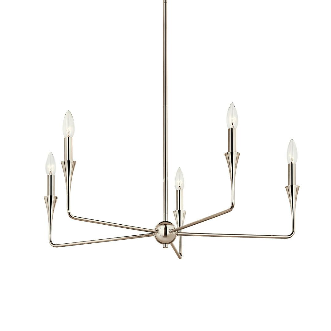 The Alvaro 30 Inch 5 Light Chandelier in Polished Nickel on a white background