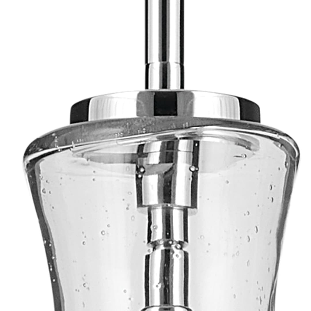 Close up view of the Everly 17.75" 1-Light Bell Pendant with Clear Seeded Glass in Chrome on a white background