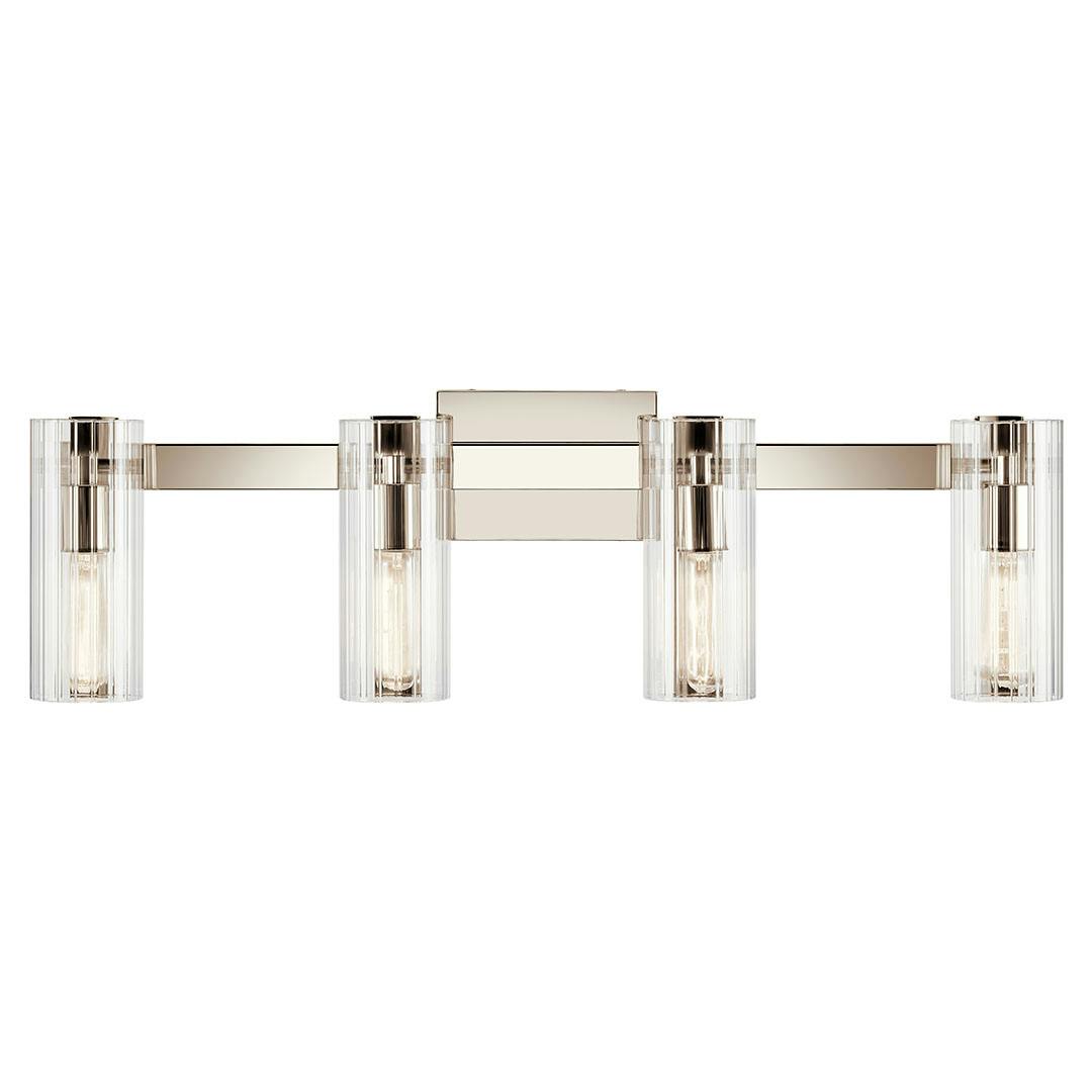 The Jemsa 32 Inch 4 Light Vanity Light in Polished Nickel mounted down on a white background