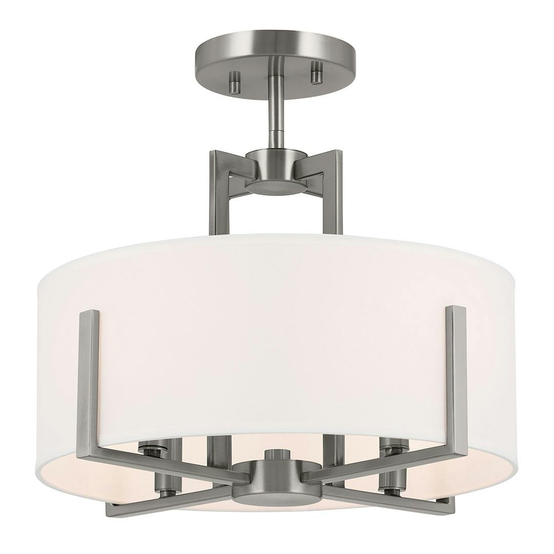 Malen 15.5 Inch 4 Light Semi-Flush with White Fabric Shade in Classic Pewter on a white background