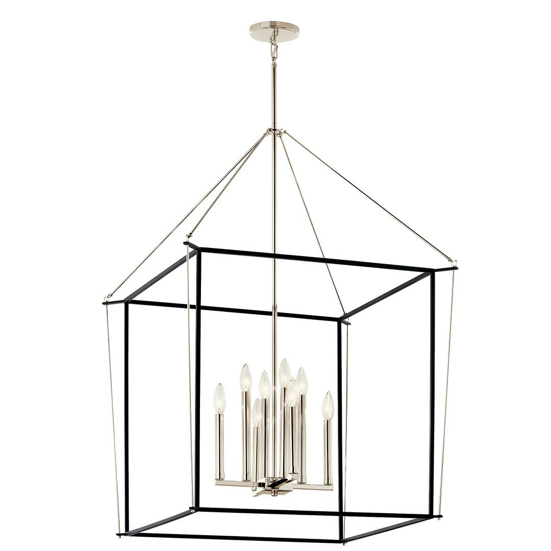 The Eisley 40.25 Inch 8 Light Foyer Pendant in Polished Nickel and Black on a white background