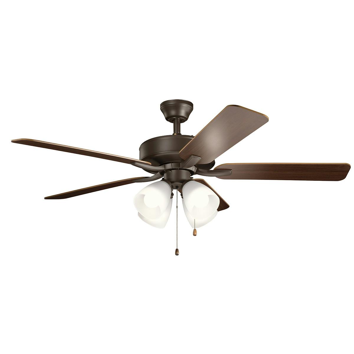 Basics Pro Premier Ceiling Fan 52" with 5 Satin Natural Bronze finish Blades with light at 3000K on white background