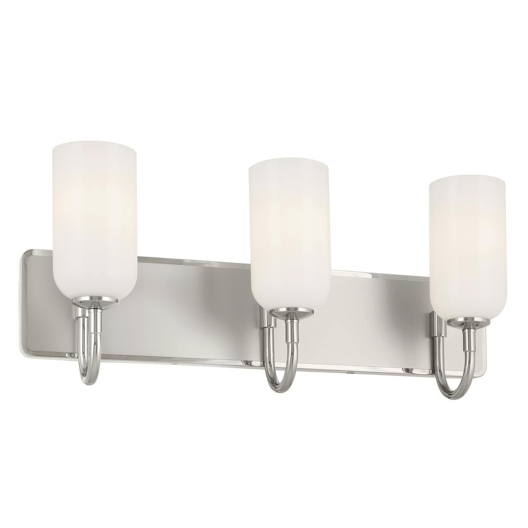 Solia 24 Inch 3 Light Vanity with Opal Glass in Polished Nickel with Stain Nickel on a white background