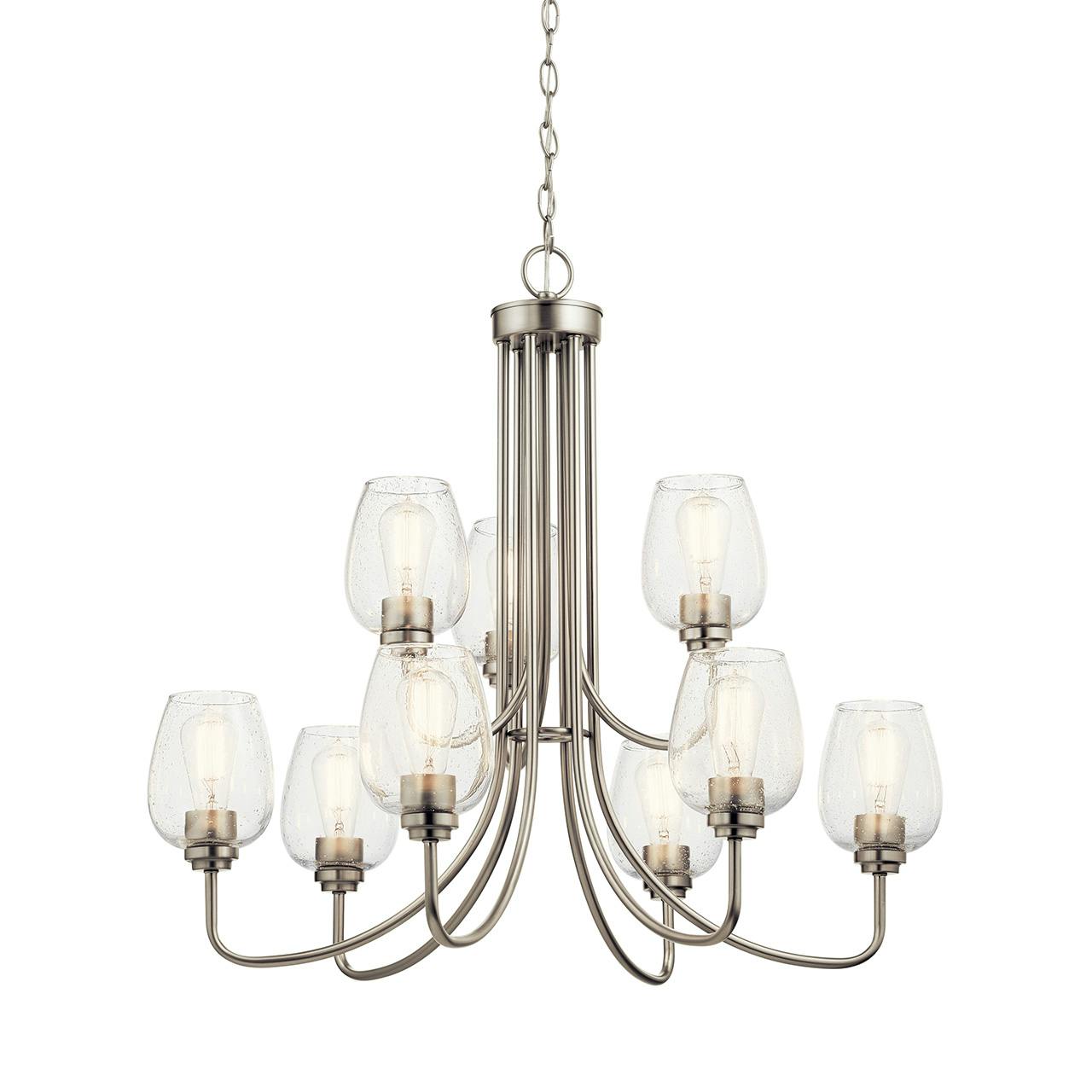 Valserrano 9 Light Chandelier Nickel without the canopy on a white background