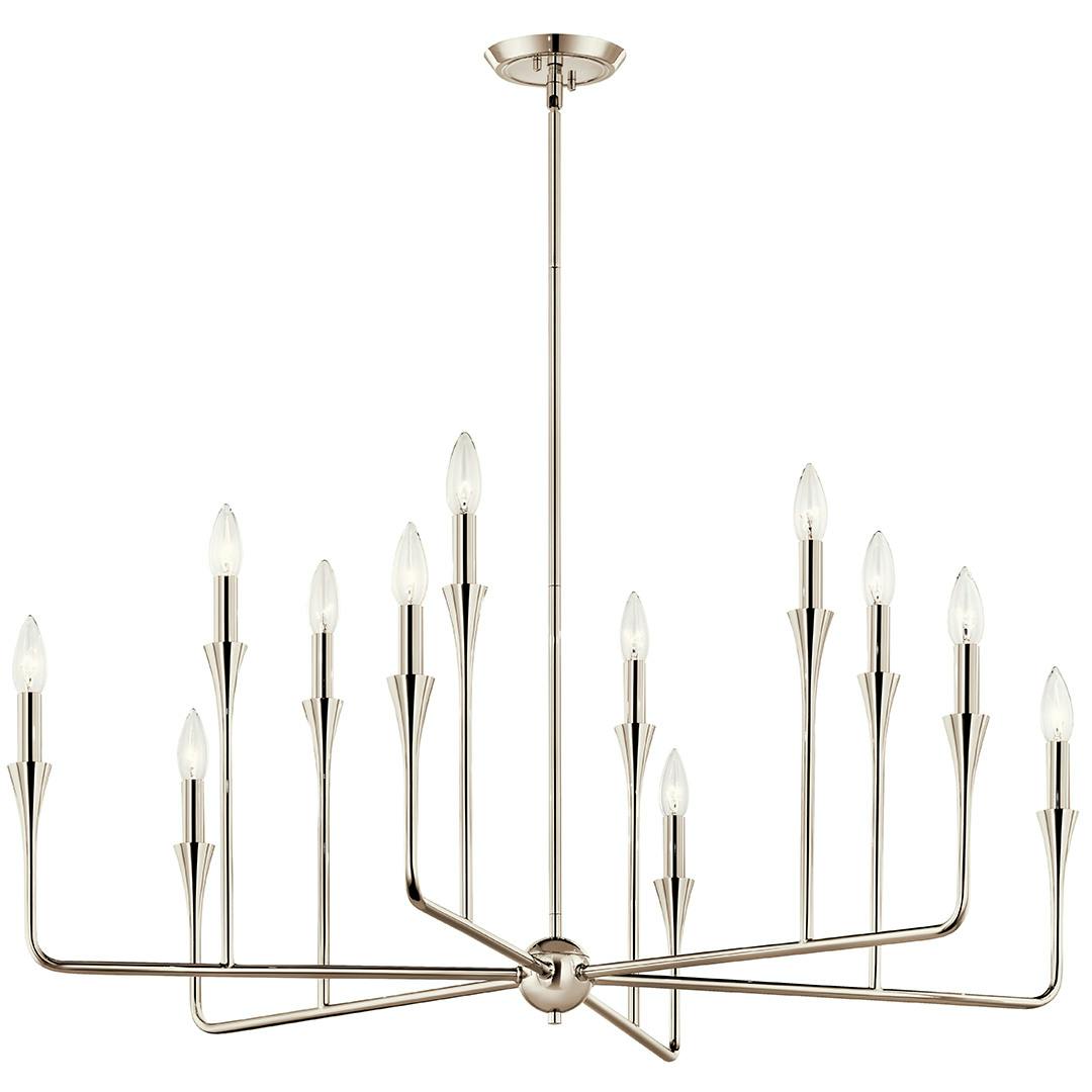 The Alvaro 39.75 Inch 12 Light Multi-Tier Chandelier in Polished Nickel on a white background