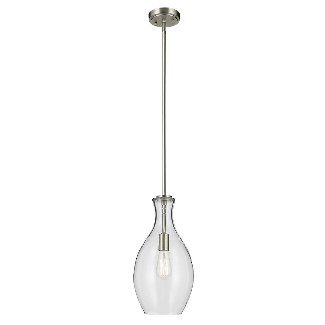 The Everly 17.75" 1-Light Bell Pendant with Clear Glass in Brushed Nickel on a white background