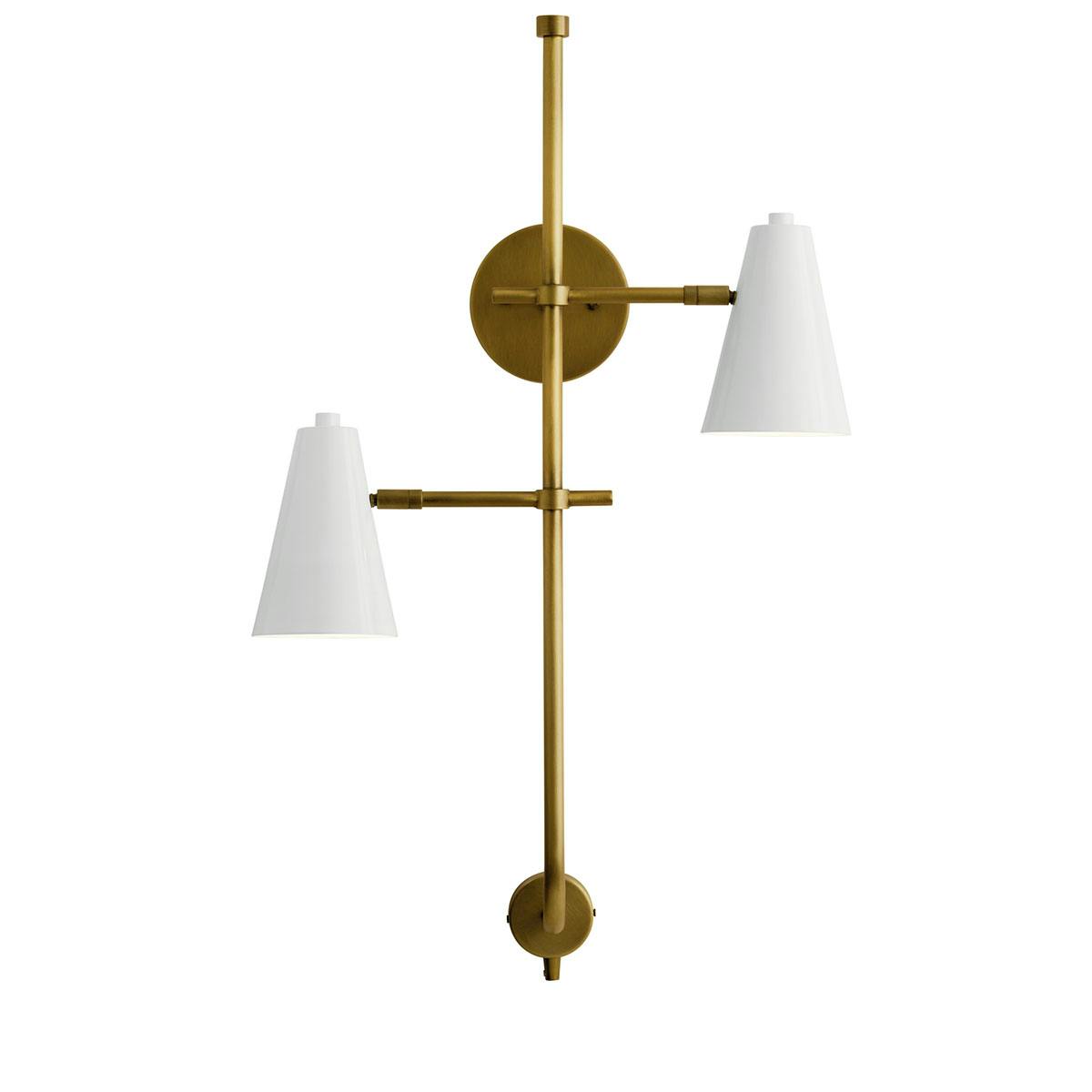 Front view of the Sylvia 2 Light Sconce White and Brass on a white background