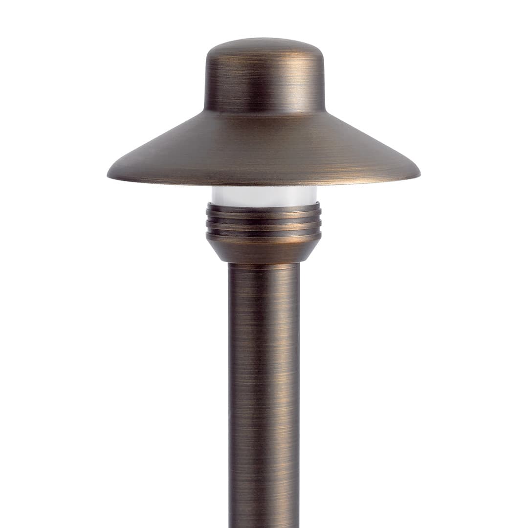 12V Brass Small Hat Dome Path Light Brass on a white background