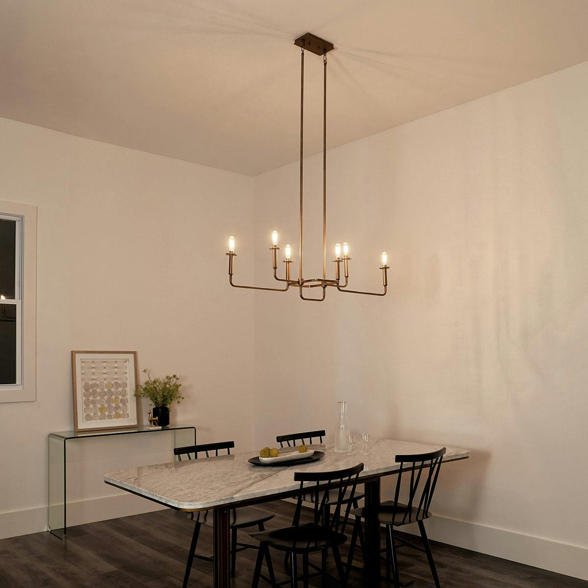 Night time dining room image featuring Alden chandelier 43362NBR