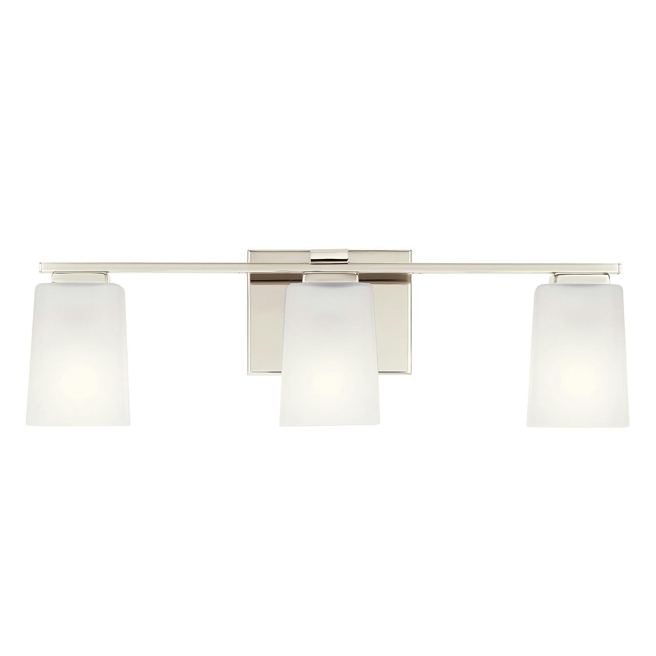 The Roehm 3 Light Vanity Light Nickel facing down on a white background