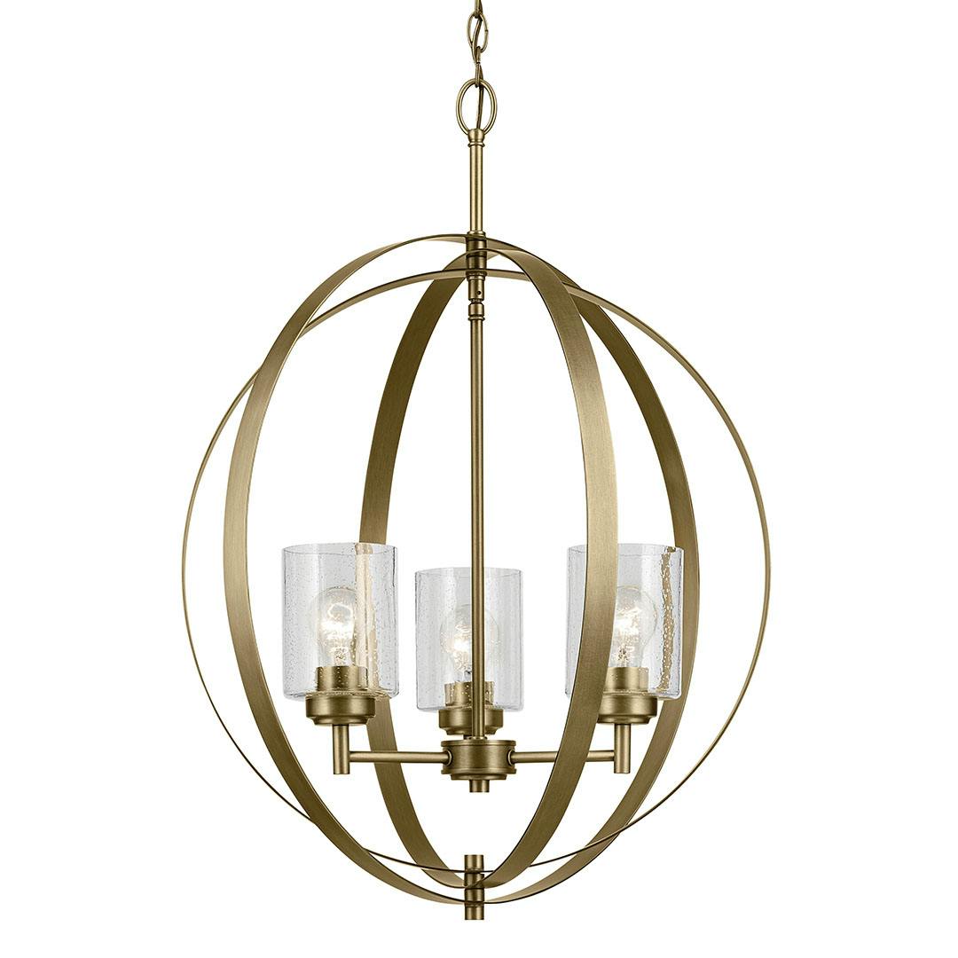 The Winslow 30.75" 3-Light Chandelier with Clear Seeded Glass in Natural Brass on a white background