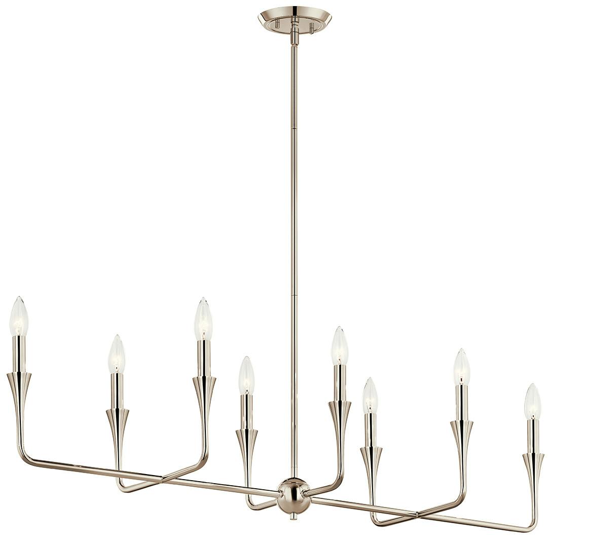 The Alvaro 45.5 Inch 8 Light Linear Chandelier in Polished Nickel on a white background