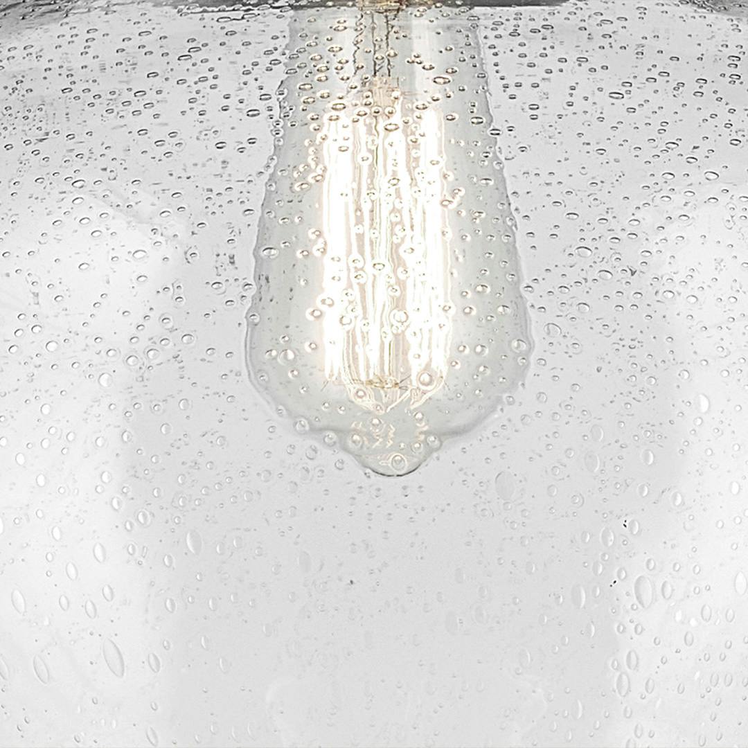 Close up of the Avery 14" 1-Light  Globe Pendant with Clear Seeded Glass in Black