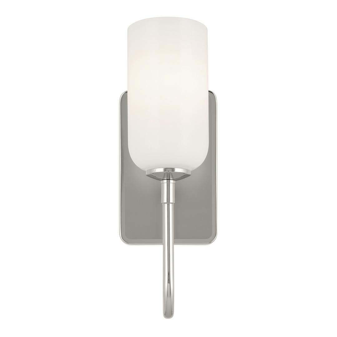 Front view of the Solia 13.5" 1 Light Wall Sconce with Opal Glass in Polished Nickel with Stain Nickel on a white background