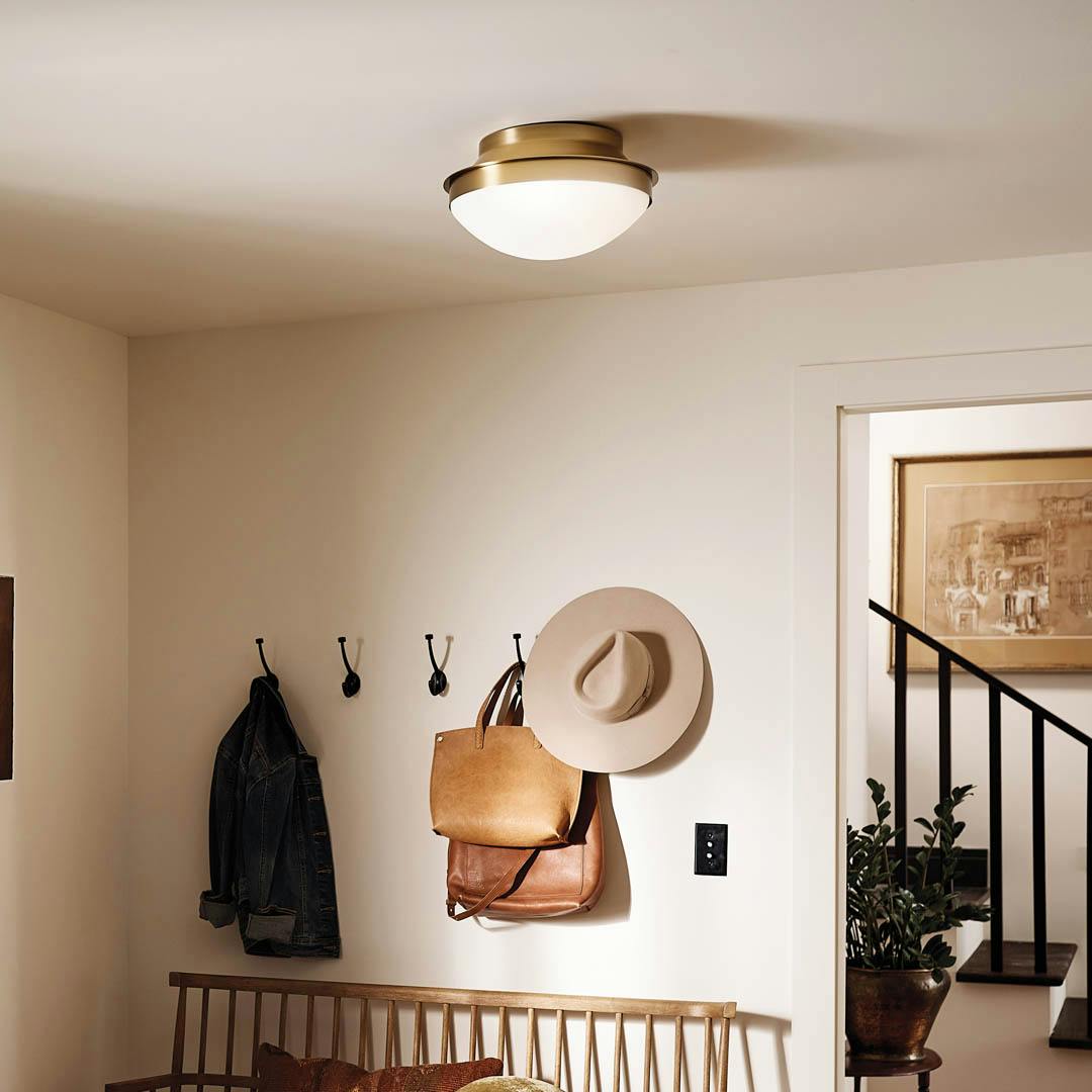 Day time entryway with Bretta 13.5" 2 Light Flush Mount Brushed Natural Brass
