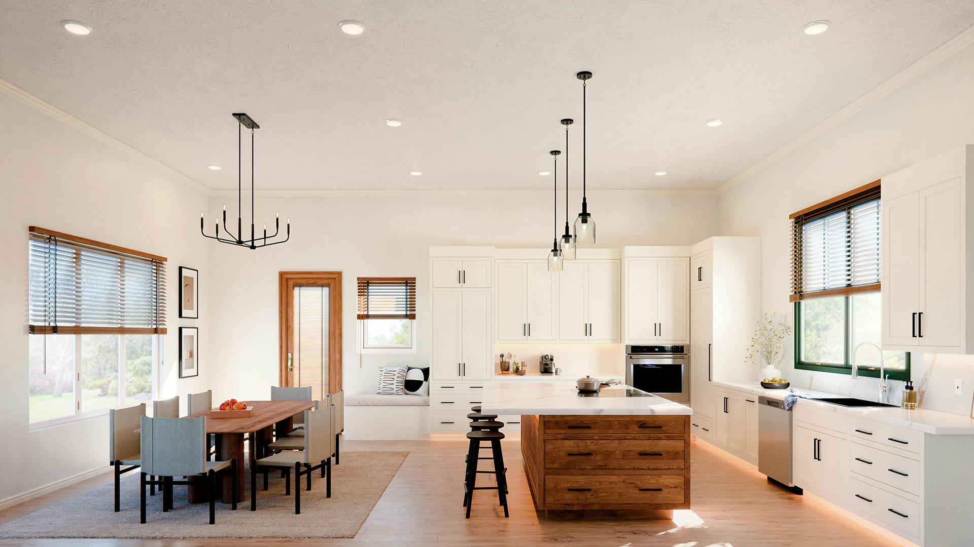 Gen select downlights featured in an large open kitchen