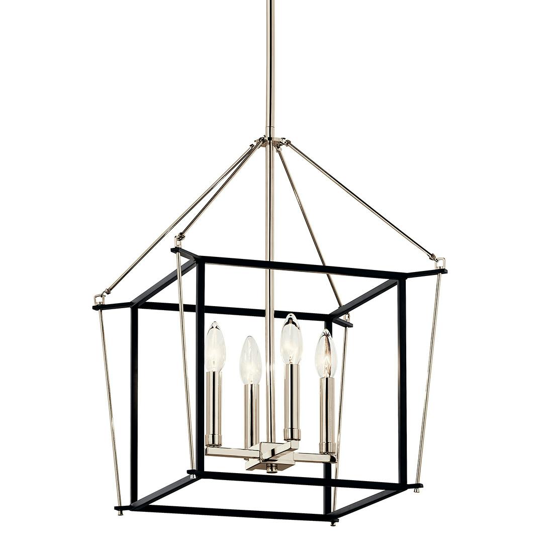 The Eisley 21.25 Inch 4 Light Foyer Pendant in Polished Nickel and Black on a white background