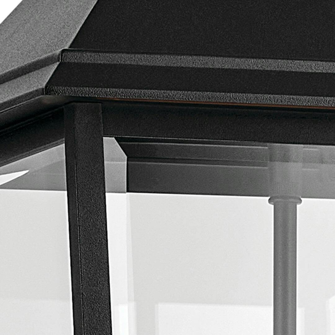 Close up of the Mathus 22" 2 Light Outdoor Pendant with Clear Glass in Textured Black on a white background