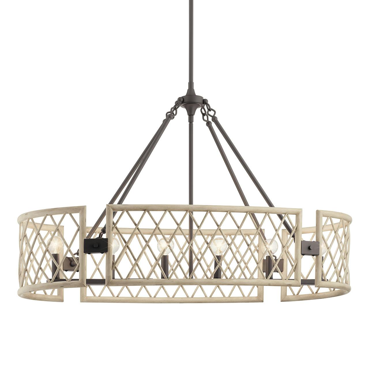 Oana 6 Light Oval Chandelier White Washed without the canopy on a white background
