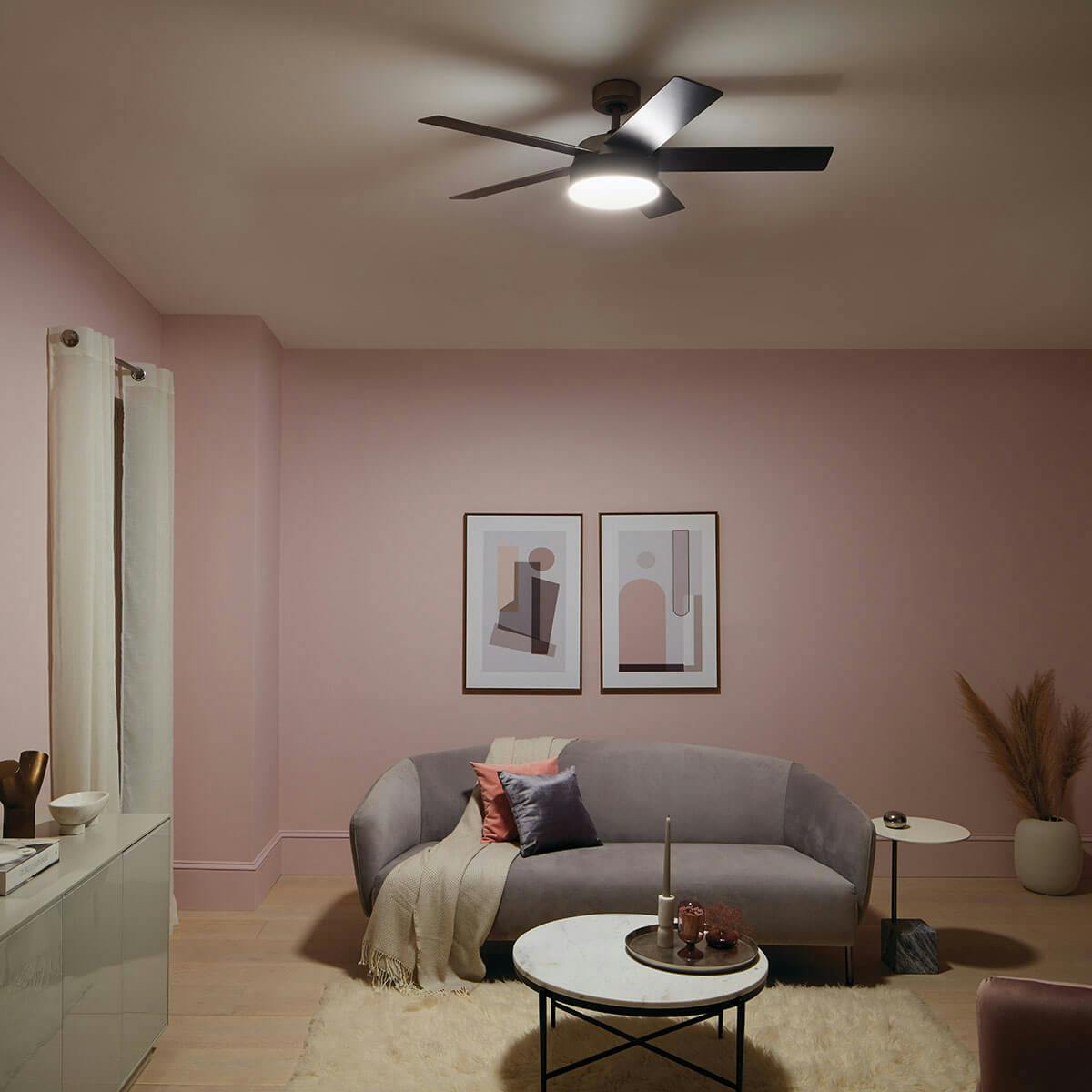 Night time living room featuring Compass ceiling fan 300322