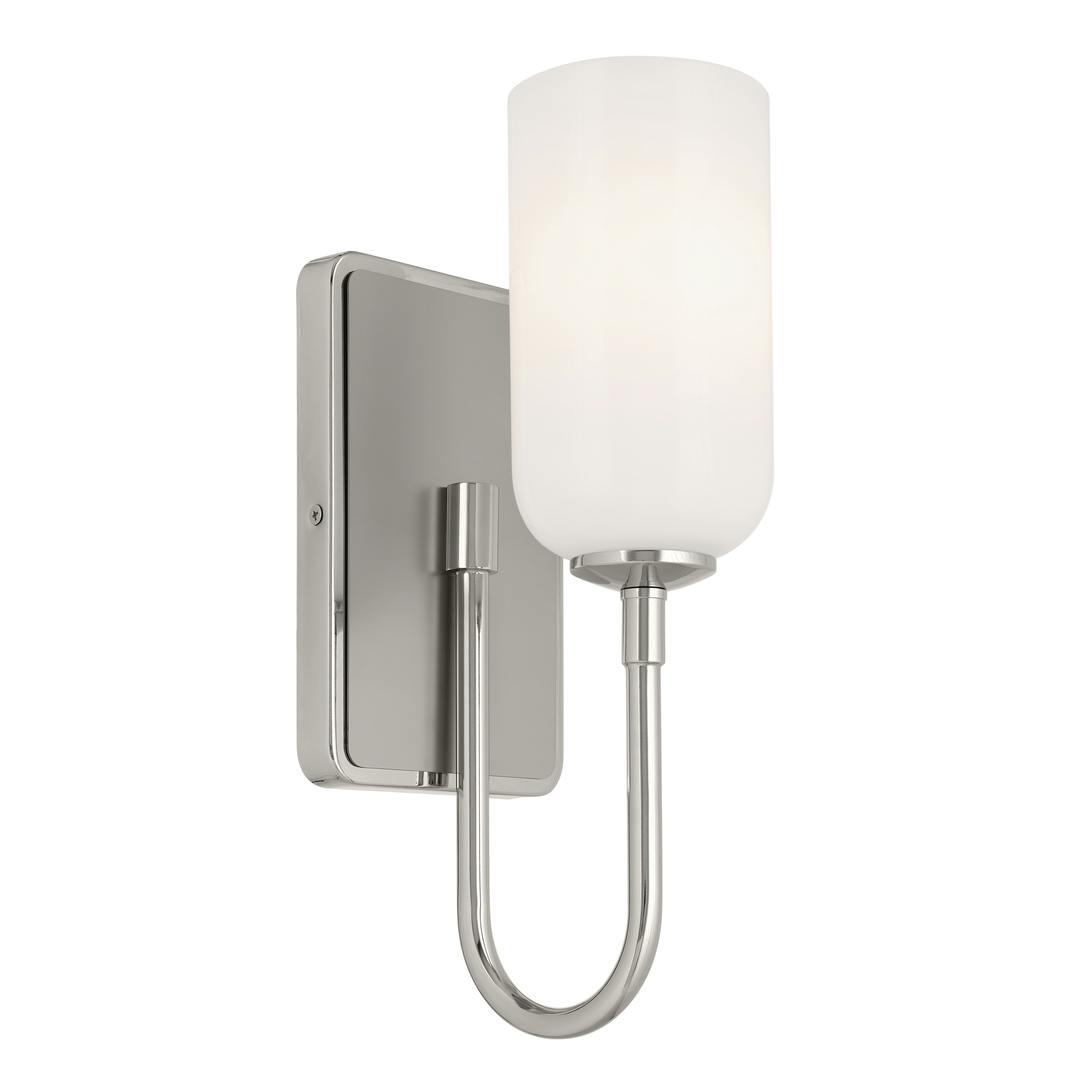 Solia 13.5 Inch 1 Light Wall Sconce with Opal Glass in Polished Nickel with Stain Nickel on a white background