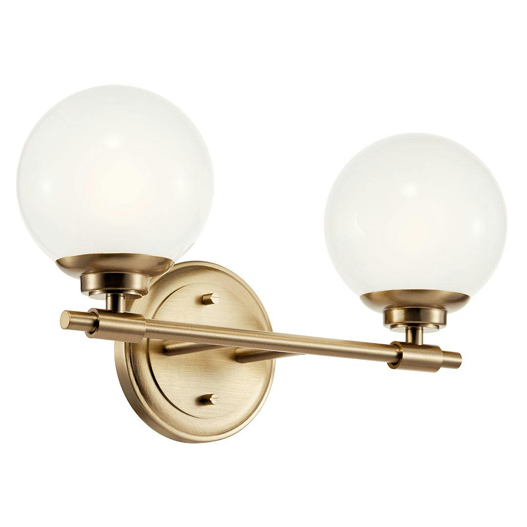 The Benno 14.75 Inch 2 Light Vanity Light with Opal Glass in Champagne Bronze on a white background