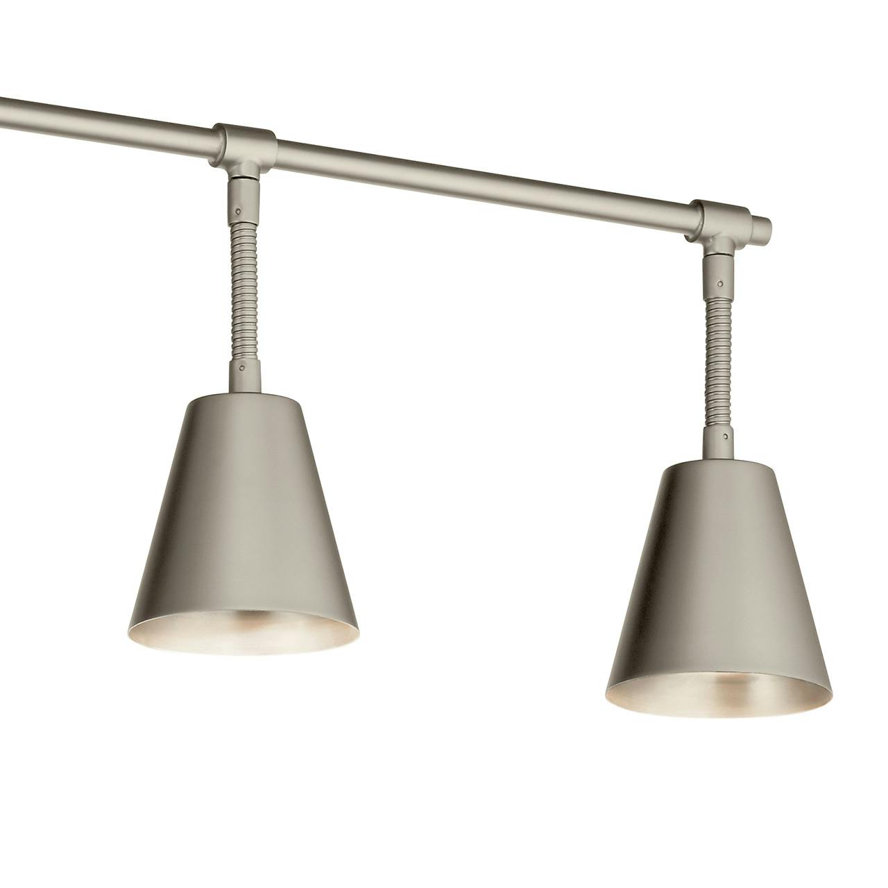 Close up view of the Sylvia™ 6 Light Rail Light Satin Nickel on a white background