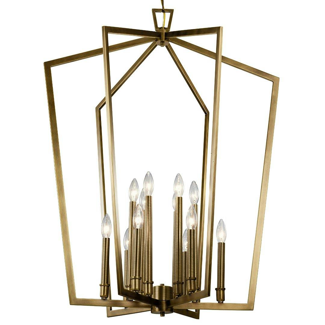 Close up view of the Abbotswell 30" 12 Light Chandelier Brass on a white background