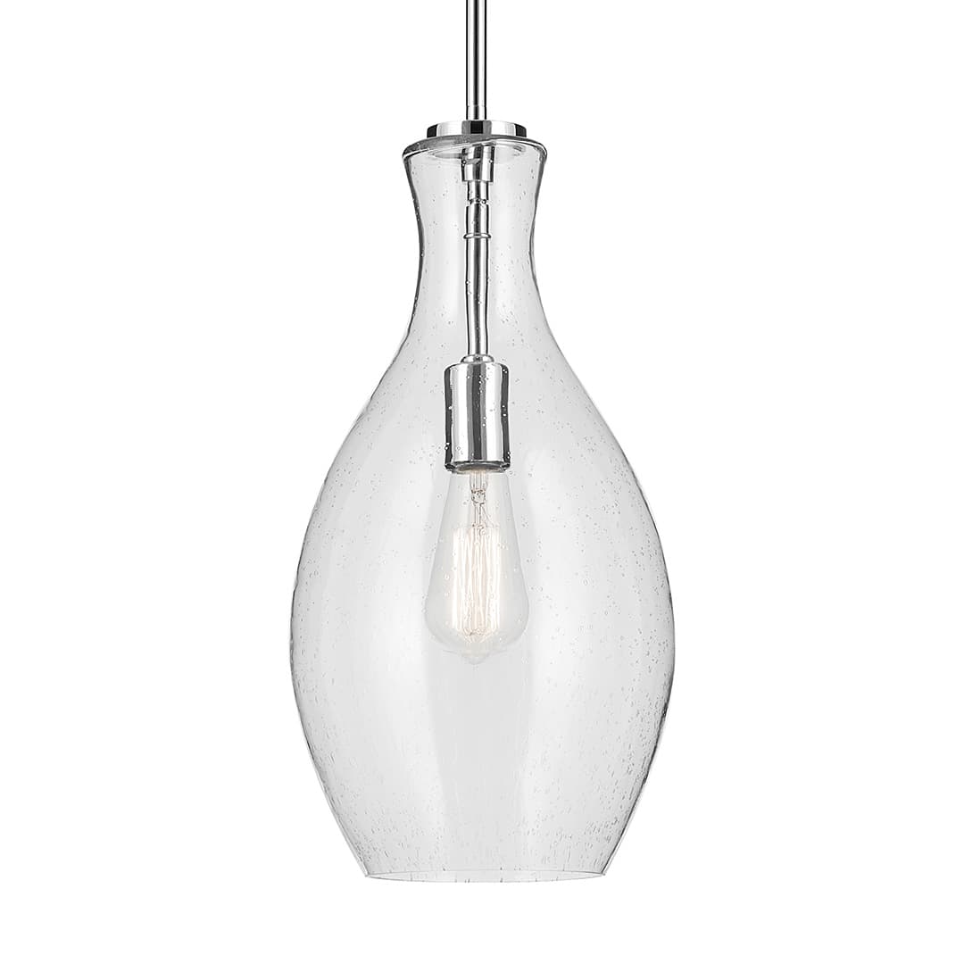 The Everly 17.75" 1-Light Bell Pendant with Clear Seeded Glass in Chrome on a white background