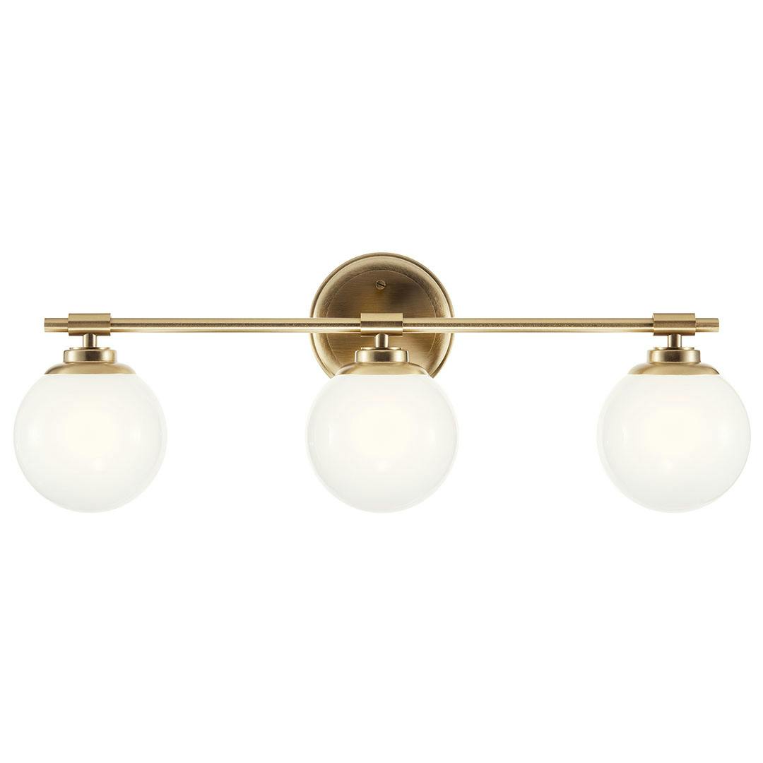 The Benno 24.5 Inch 3 Light Vanity Light with Opal Glass in Champagne Bronze mounted down on a white background