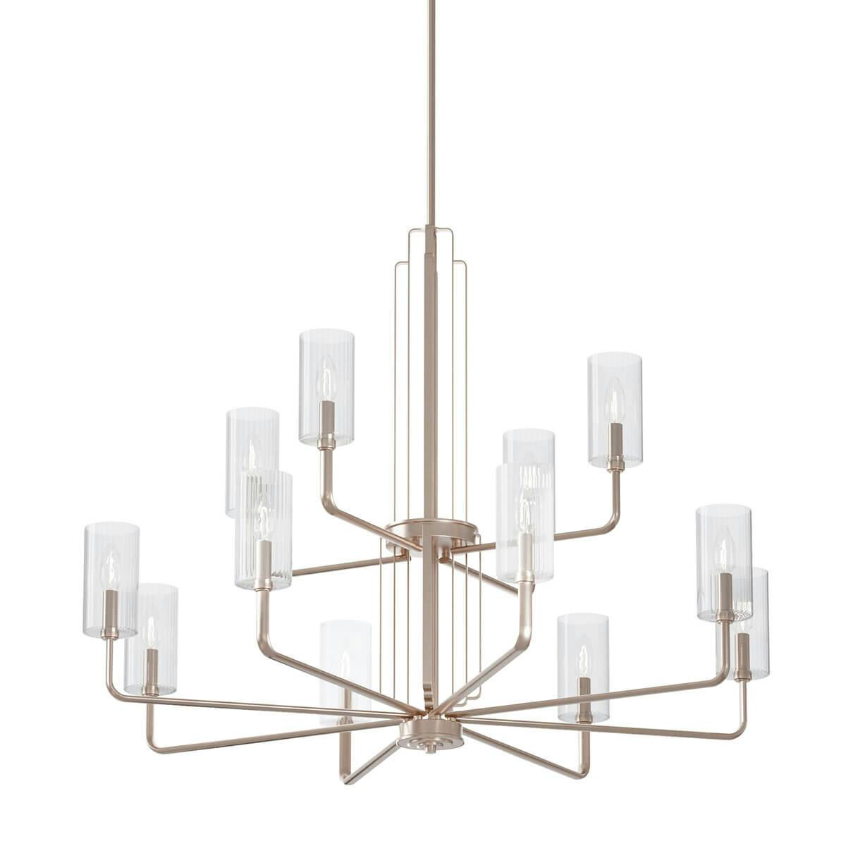 Kimrose 12 Light Chandelier Nickel without the canopy on a white background